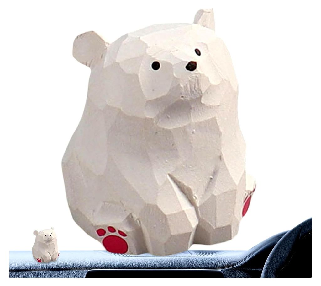Holz geschnitzter Bär – Handgefertigte Massivholz-Skulptur, niedliche Cartoon-Figur für den Schreibtisch, kreatives Tier-Design