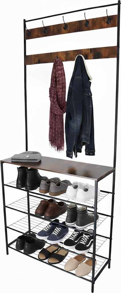 Portemanteau Relaxdays, 4 étagères à chaussures, 2 barres à Image du produit 