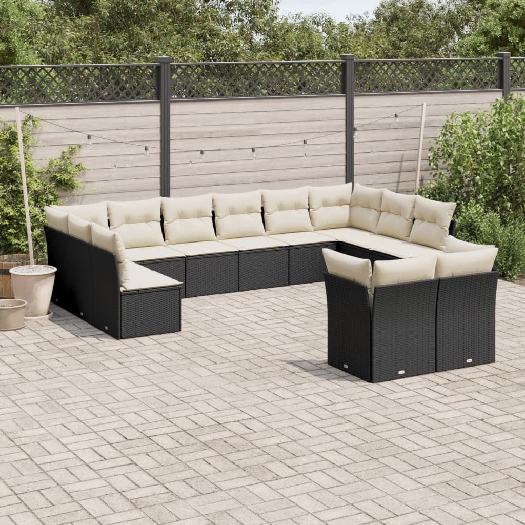Maison Exclusive - 12-tlg. Garten-Sofagarnitur mit Kissen Schwarz Poly Rattan