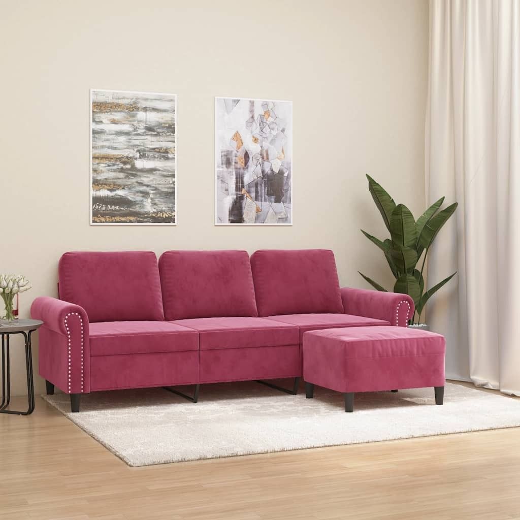 Maison Exclusive - 3-Sitzer-Sofa mit Hocker Weinrot 180 cm Samt