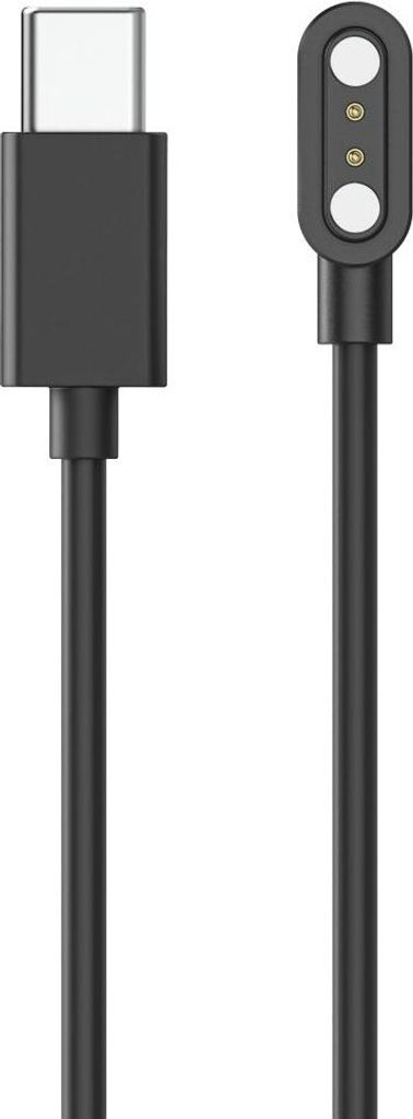 A black USB-C magnetic charging cable for smartwatches is shown against a white background.