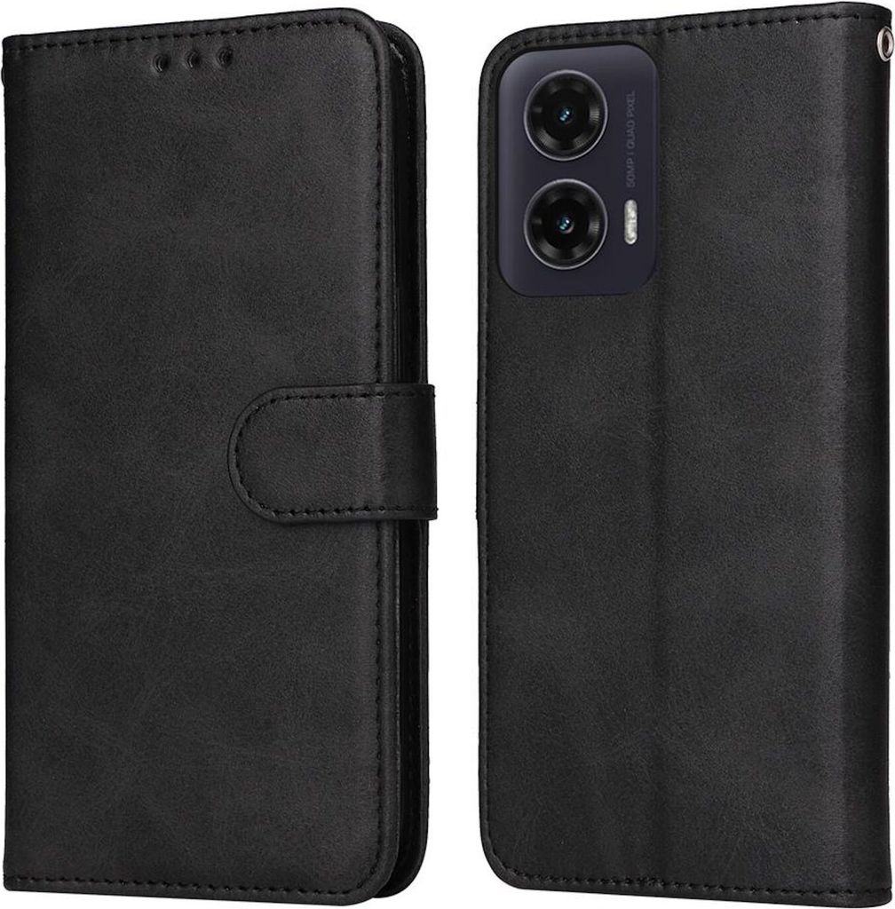 Für Motorola Moto G35 Kunstleder Klapp Handy Hülle Book Wallet Tasche Schwarz