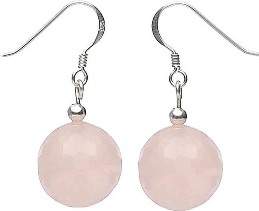 Ohrringe Ohrhänger aus echtem Rosenquarz & 925 Silber Ø14mm Produktbild 