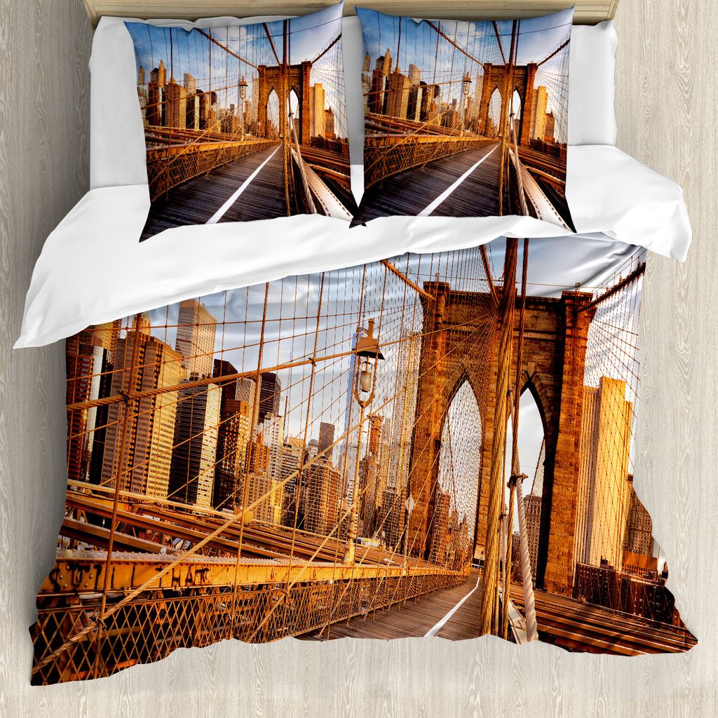 ABAKUHAUS Vereinigte Staaten Bettbezugs Set Für Doppelbetten, Brooklyn Brücke, Milbensicher Allergiker geeignet mit Kissenbezügen, Hellbraun Hel...