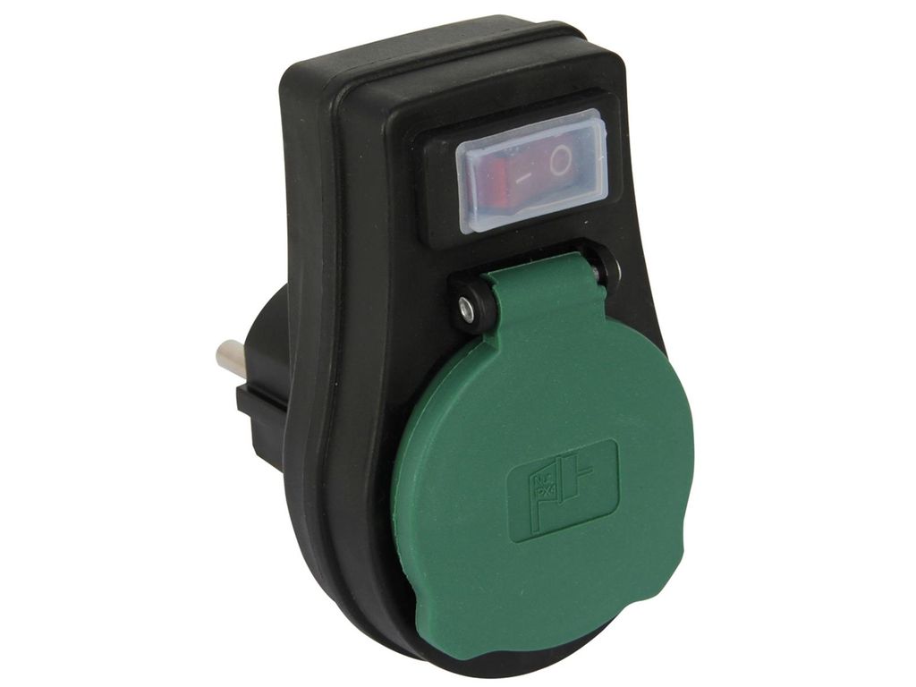 REV Adaptateur IP44 avec interrupteur noir/vert 6 pces Image du produit 