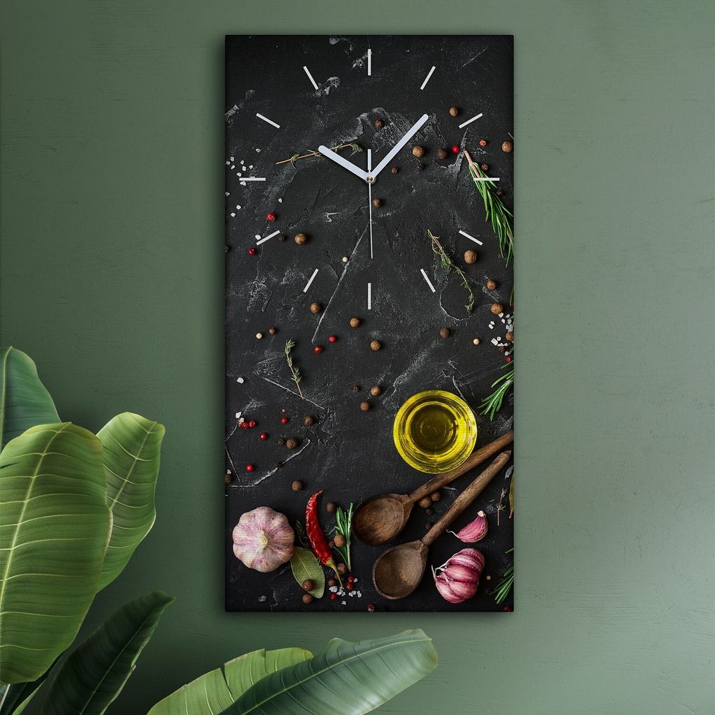Wohnzimmer Leinwand Uhr Geräuschlos Küche 30x60 Gewürze, Gemüse, Motive, weiße Zeiger