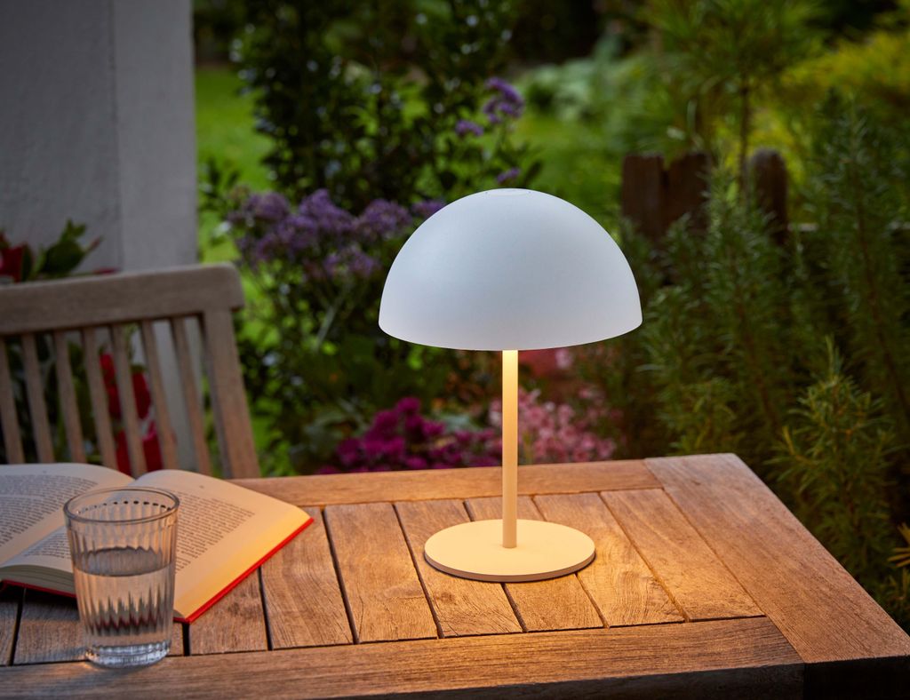 LED Tischlampe Akku USB-C Touchschalter Indoor Outdoor 28cm Metall Weiß