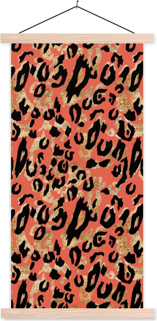 MuchoWow Textilposter Pantherdruck - Gold - Rosa 60x120 cm mit holzfarbenen Rahmen - Holz