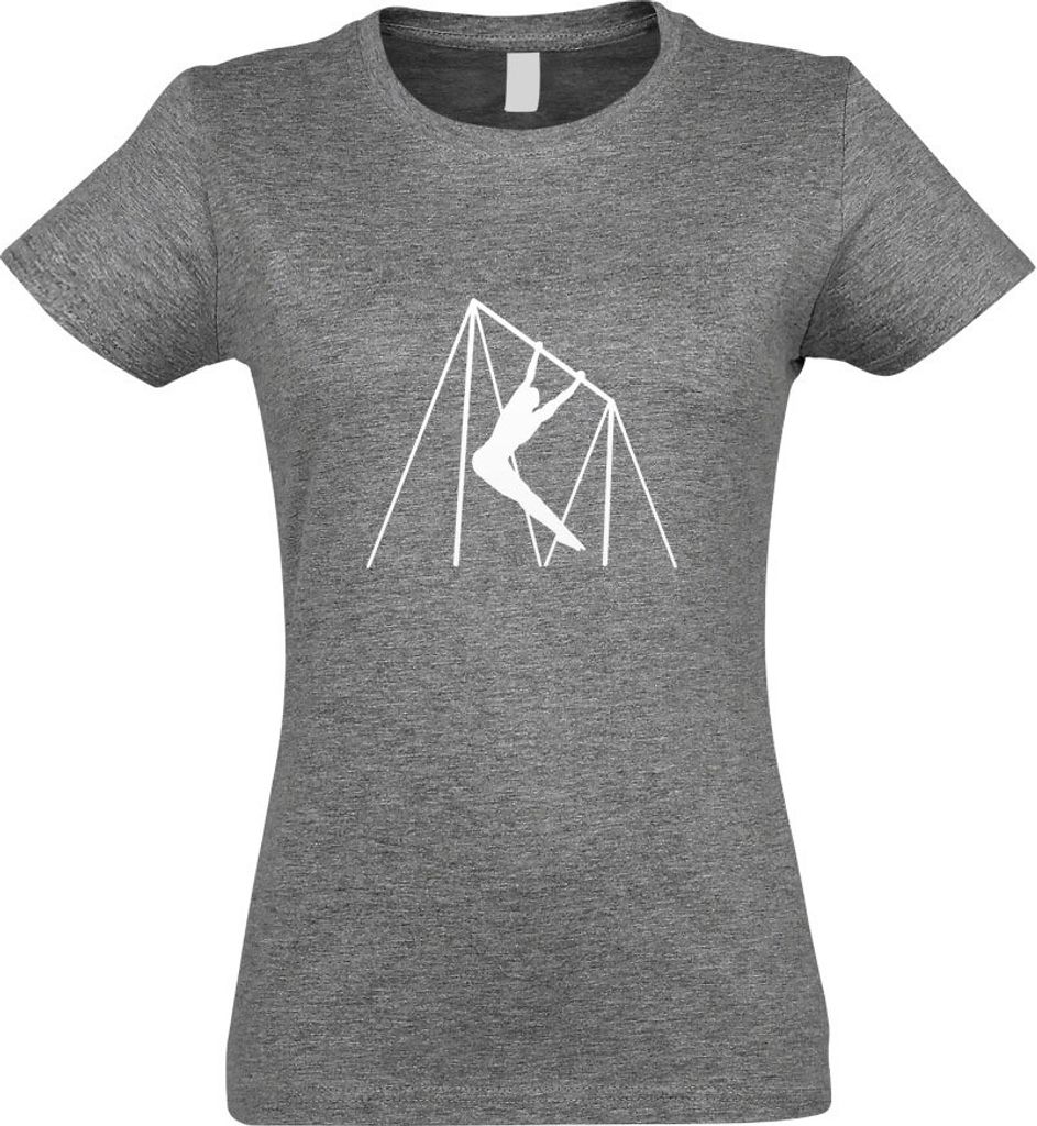 Kiwistar - T-Shirt tailliert - Damen - Graumeliert - Reck Turnen Sportler Figur - mit Motiv Bedruckt - Funshirt Design - Sport - Freizeit - Damen - XL