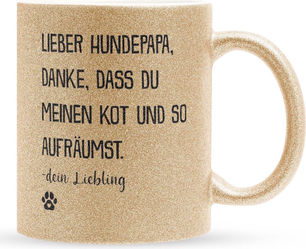 22Feels Glitzertasse Gold Bester Hundepapa Herrchen Geschenk Hundeliebe Welpe Kaffeetasse Hund Dog Dad Haferl Männer Geburtstag Vatertag Weihnacht...