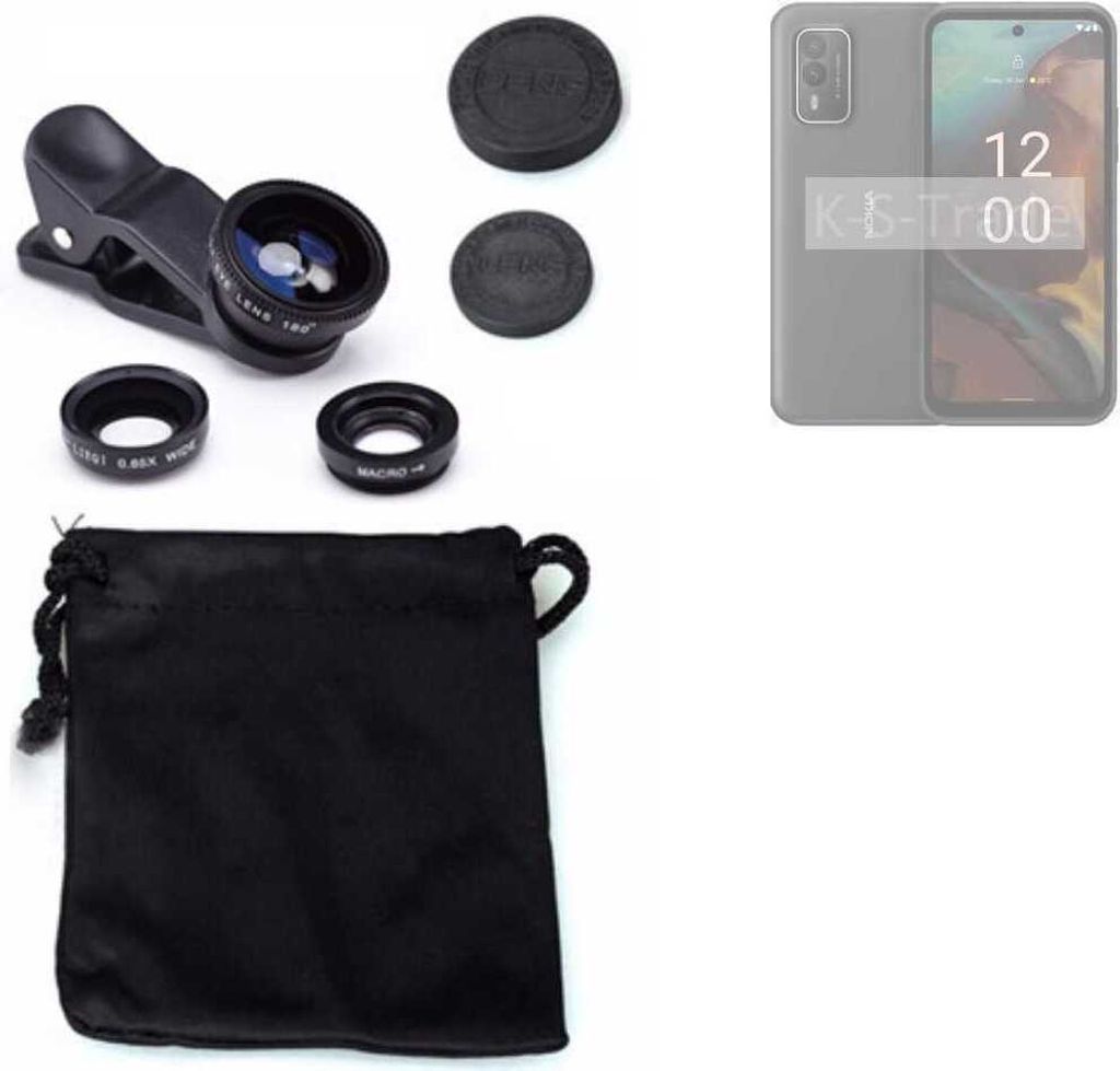 K-S-Trade Smartphone Kamera Linsen Set Kompatibel mit Nokia XR21 3in1 Clip-On Kamera Adapter Macro Weitwinkel FishEye Fischauge Objektiv Linse