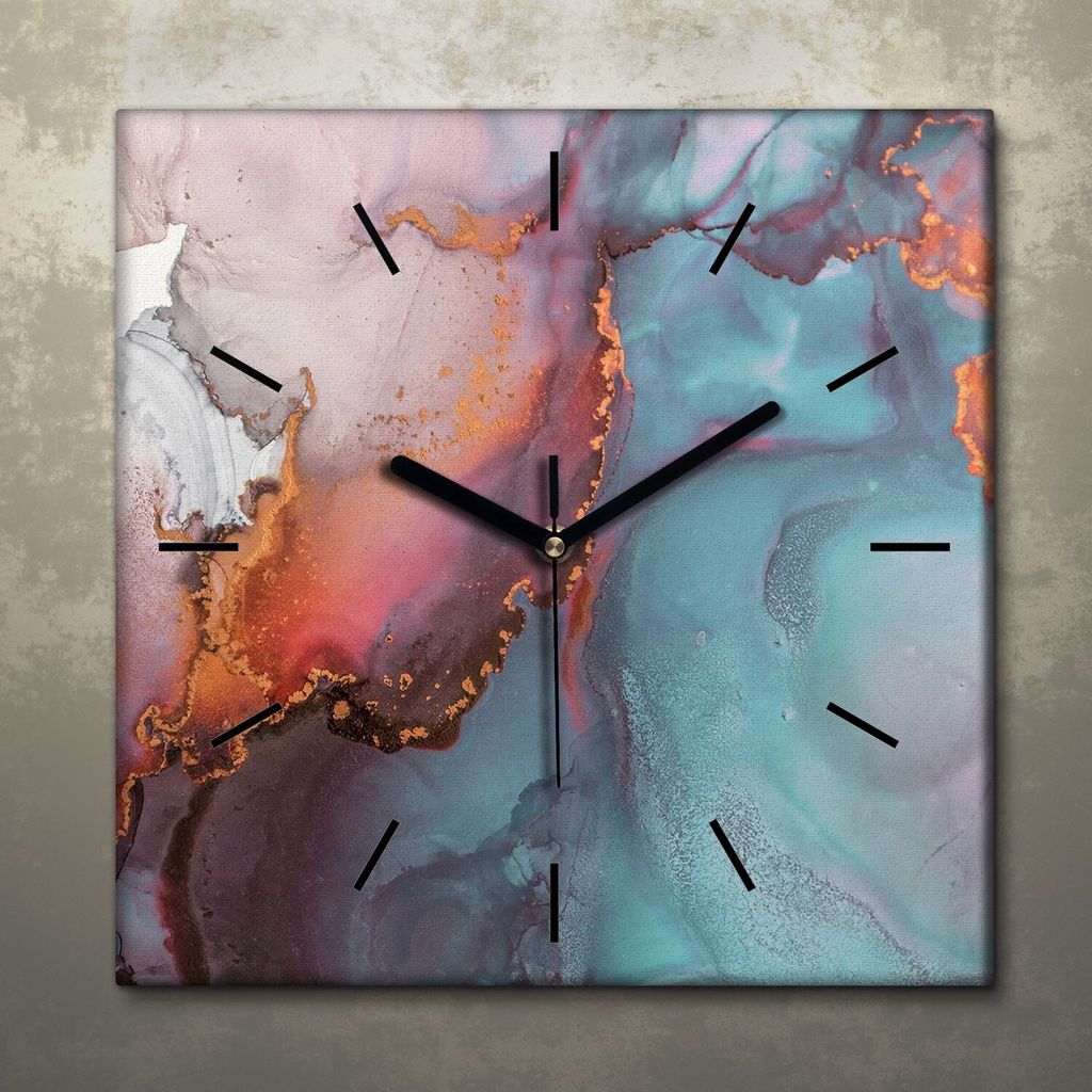 Wohnzimmer Leinwand Uhr Geräuschlos Küche 30x30 Farbiger, Marmor, Abstrakt, Textur, schwarze Zeiger