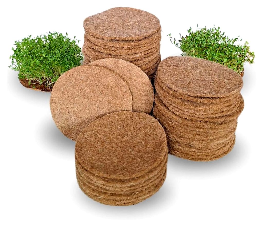 Jute-Anzuchtmatte für Microgreens, 45 Stück Anzuchtmatten mit 350g/m², 95x95x5mm, Anzuchtset für Kresse und Microgreens