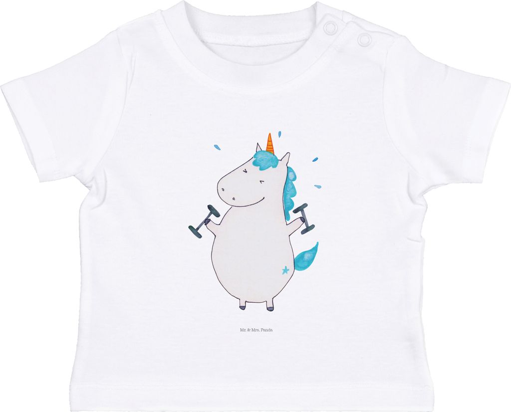 Mr. & Mrs. Panda Babyshirt Einhorn Fitness 12. - 18. Monat - Weiß - Geschenk, Einhörner, Sport, Baby T-Shirt, Oberteil, Sixpack, Unicorn, , Baumw...