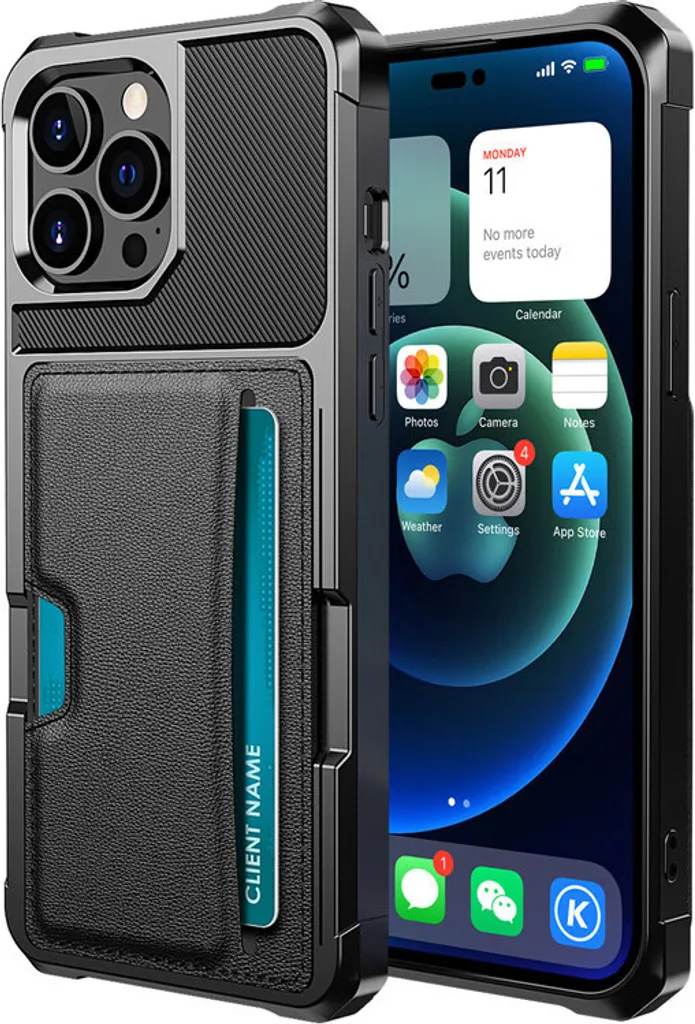 Custodia Protettiva iPhone 14 INF | Porta Carte e Antiurto Nero