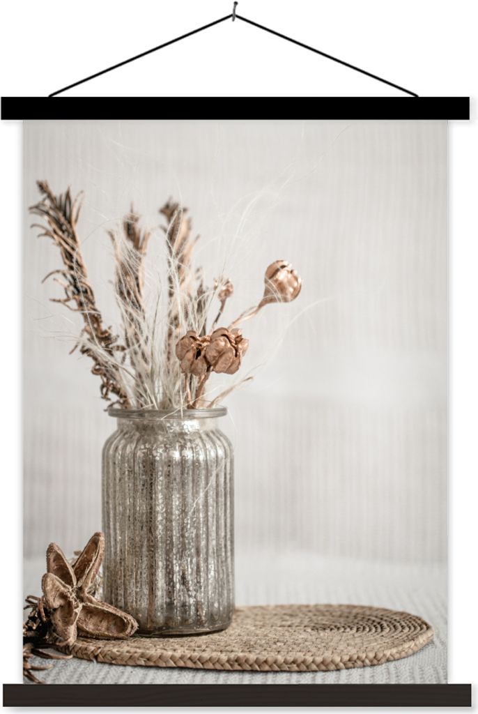 MuchoWow Textilposter Getrocknete Blumen - Pastell - Stilleben 40x53 cm mit schwarzem Rahmen - Abbildung