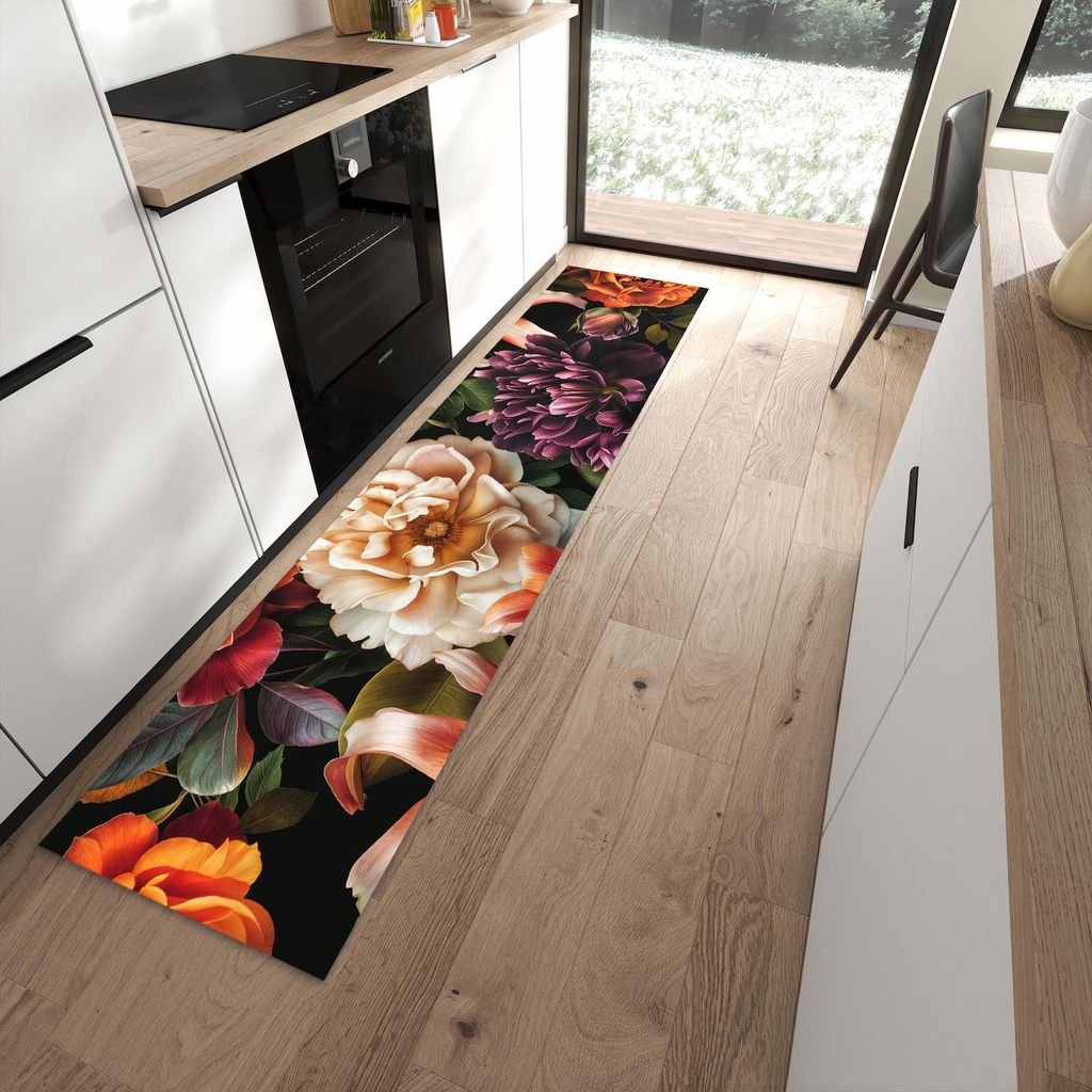 Küchenteppich 60x270cm rutschfest & abwischbar PVC Läufer - Blumenpracht