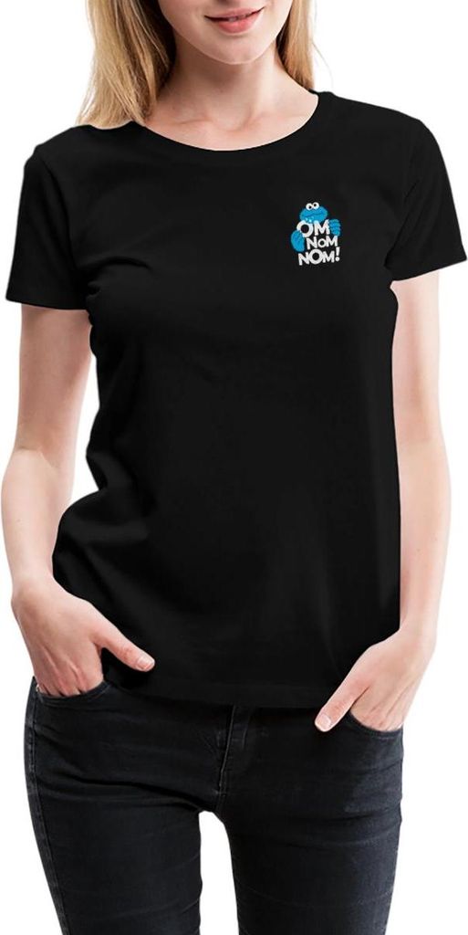 Spreadshirt Sesamstraße Krümelmonster Om Nom Nom Klein Frauen Premium T-Shirt, S, Schwarz