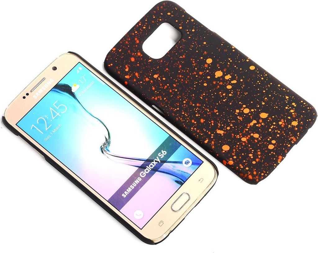Handy Hülle Schutz Case Bumper Schale für Samsung Galaxy S6 3D Sterne Orange