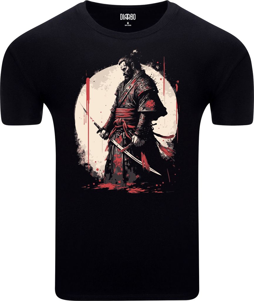 Diarbo Herren T-Shirt mit klassischem Druck Samurai Mit Schwertern Schwarz Gr.M