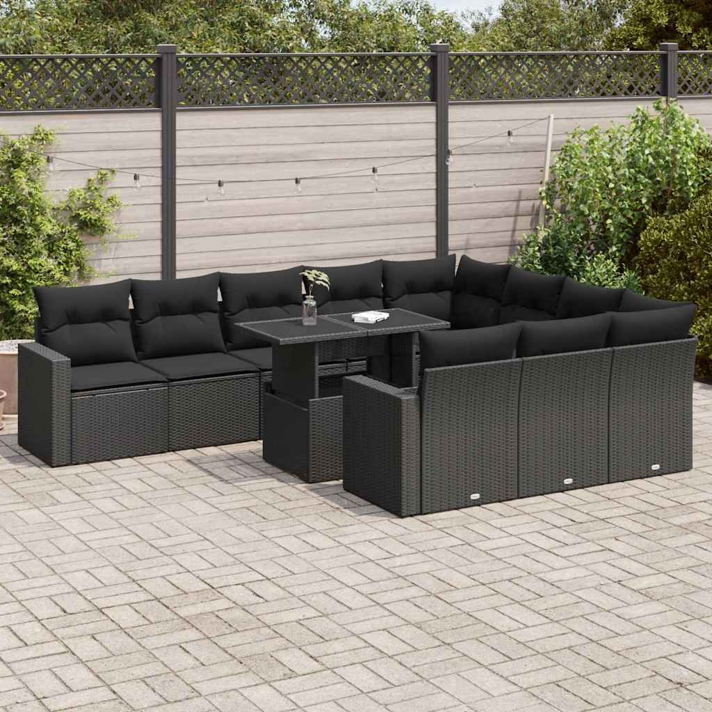 Maison Exclusive - 11-tlg. Garten-Sofagarnitur mit Kissen Schwarz Poly Rattan