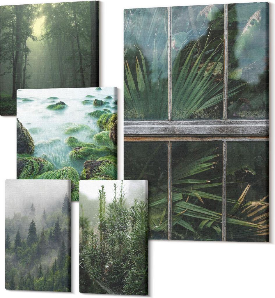 Wandbilder Leinwand 5-teilig – – Polycanvas Kunstdruck – Moderne Bilder für Wohnzimmer & Schlafzimmer – Aufhängefertig – 2x 30x30 cm +...