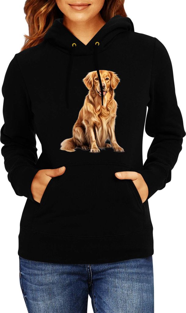 Damen Kapuzenpullover Dogs Breeds Golden Retriever Dog Breed 008, Lady L / Schwarz