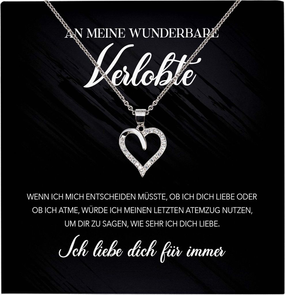22Feels Verlobung Geschenk Frauen Herz Halskette mit Karte Ich Liebe Dich Wunderbare Verlobte Valentinstag Hochzeitsplanung Jahrestag (Damen Silber...