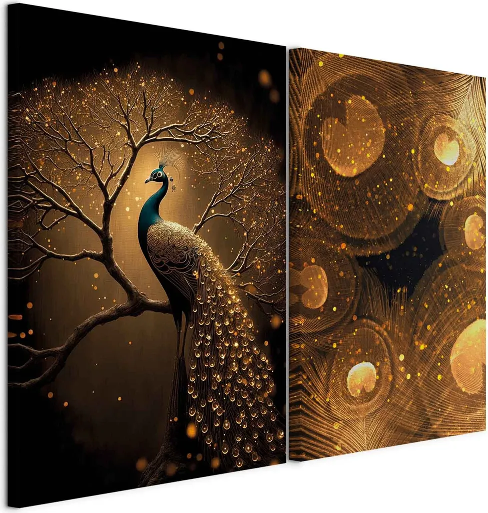 Set 2 Quadri Pavone Murando - Decorazione Parete Tela 40x30cm