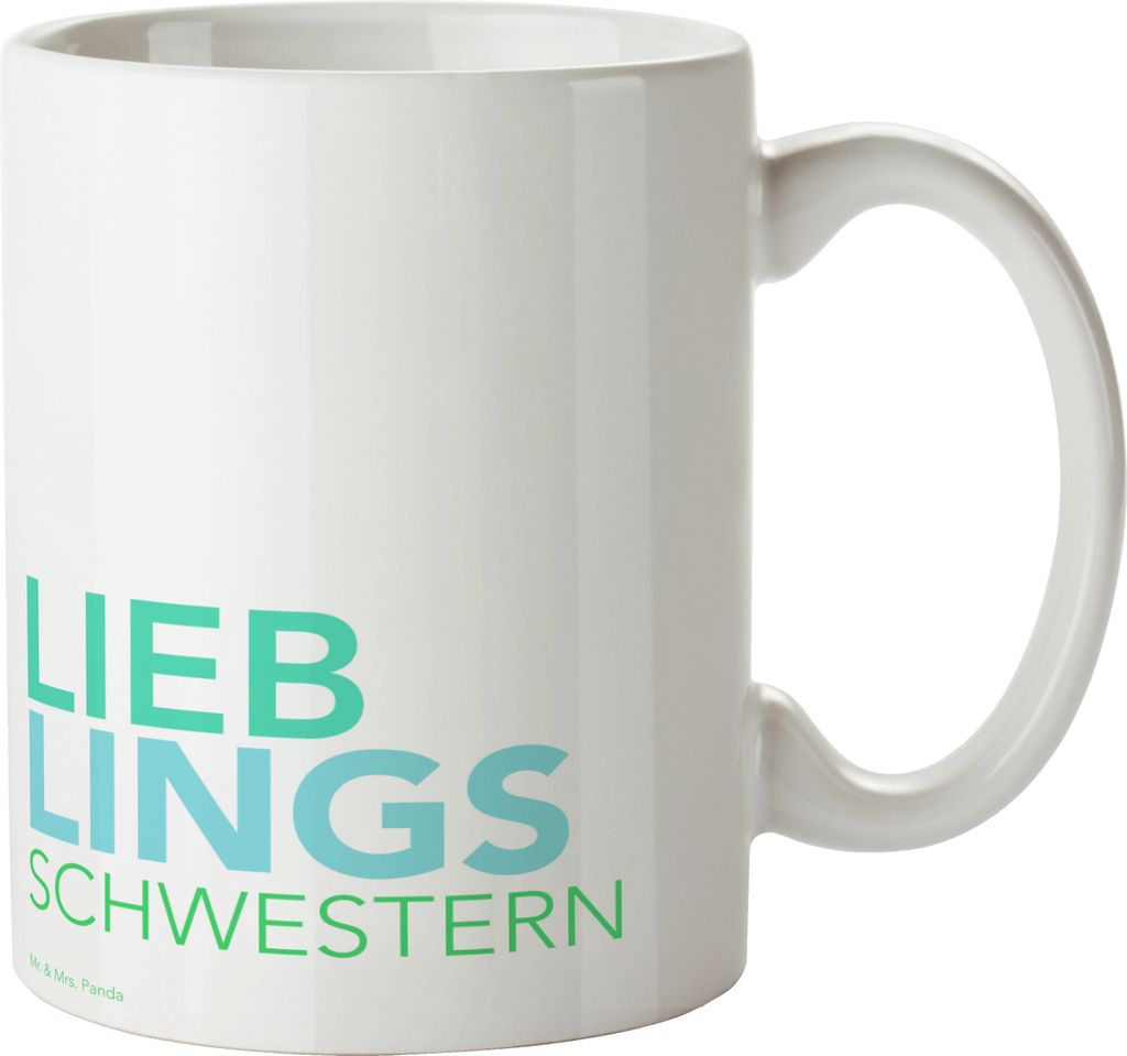 Mr. & Mrs. Panda Kaffeetasse Schwestern - Weiß - Geschenk, cappuccinotasse, Schwesterherz, Schwester, Liebe, Becher, Tasse, Kaffeebecher, Spruch, ...