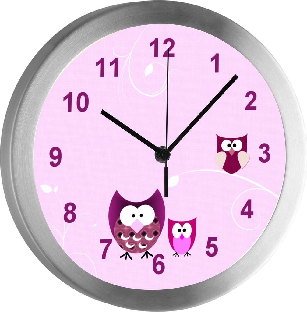 Funkuhr, Kinder Wanduhr, Kinderuhr, Kinderzimmer Eule rosa