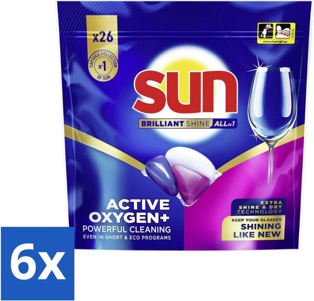 Sun - Spülmaschinenkapseln - Brilliant Shine All-in-1 - 26 Kapseln - Vorteilspack - 6 Stücke