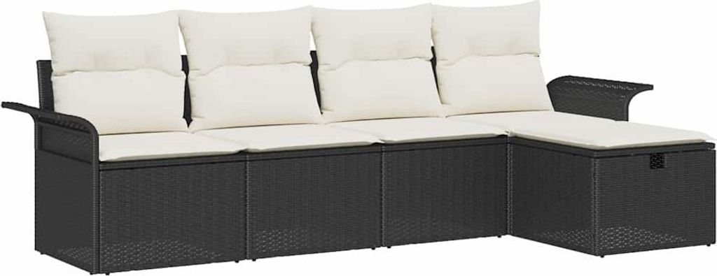 "im Sonderangebot" Garten-Sofa-Set - Balkonmöbel/Loungeset - elegantes Design - mit Kissen 5 pcs Schwarz und Creme Poly-Rattan - 251x117x85cm - Ga...