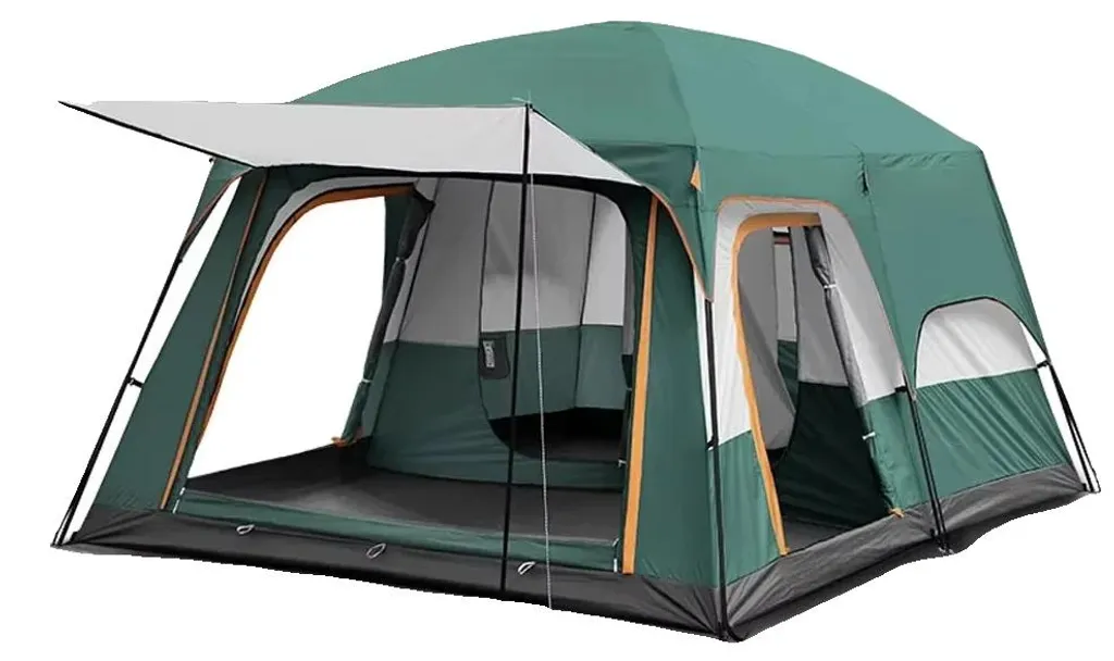 Tente de camping 8 places grande capacité avec double couche verte