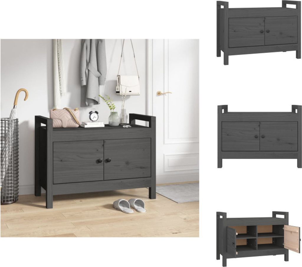 vidaXL Flurbank Grau 80x40x60 cm Massivholz Kiefer - Truhen- & Flurbänke