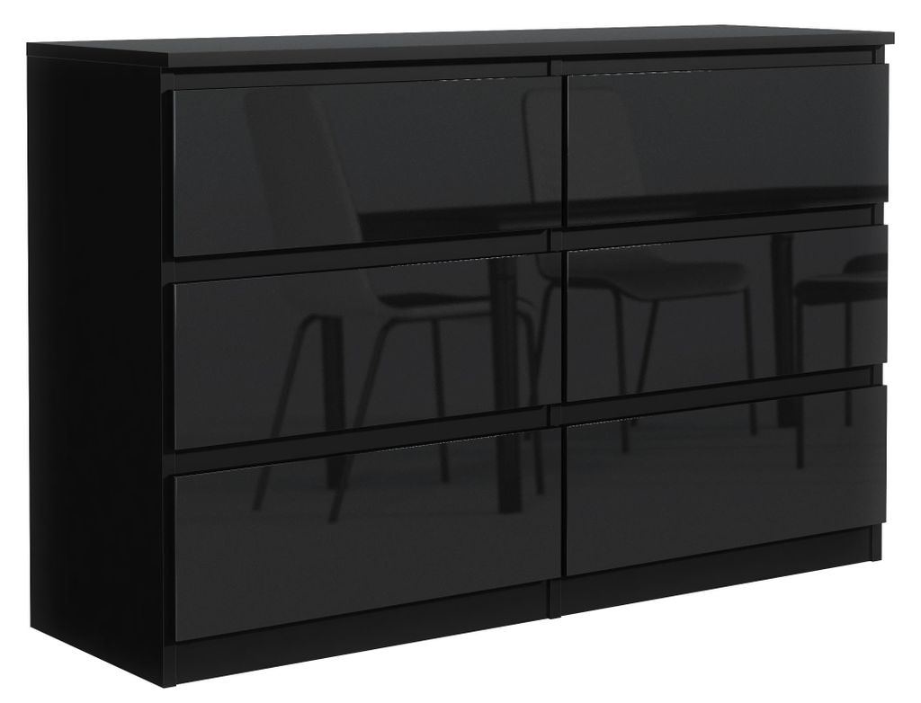 Masseno Kommode NUDO 138,5 cm Sideboard mit 6 Schubladen und Türen für Wohnzimmer Schlafzimmer Modern 138,5x39x78,5 cm Schwarz / Schwarz