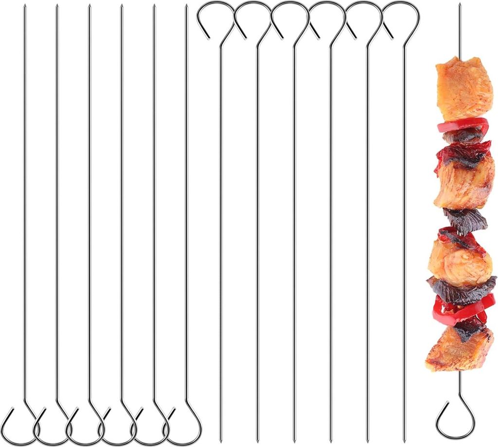 12 Stück Schaschlikspieße, Grillspieße Edelstahl, 1,8 mm x 20 cm Grillspieße Edelstahlspieße Lange Fleischspieße Grillspieße Rouladennadeln ...