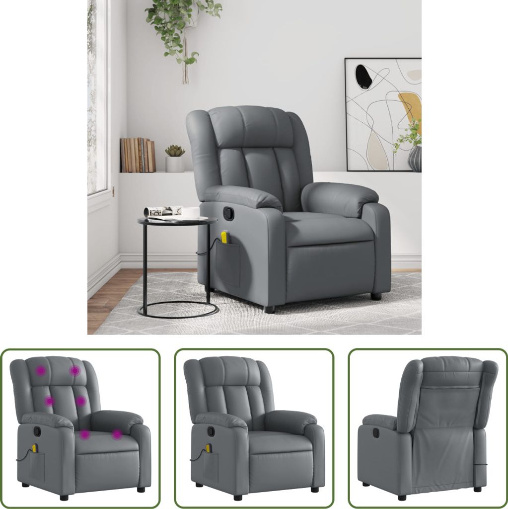 The Living Store Massagesessel Grau Kunstleder