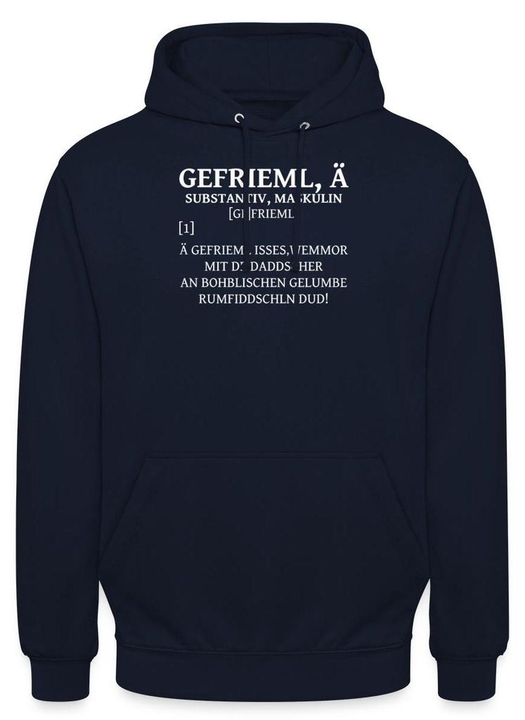 Spreadshirt Gefrieml Ä Bayrisch Wörterbuch Uni Hoodie, XXL, Navy