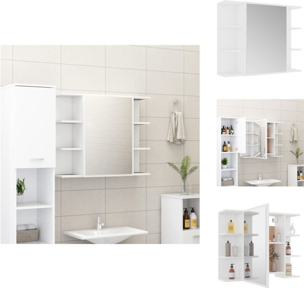 vidaXL Bad-Spiegelschrank Weiß 80x20,5x64 cm Holzwerkstoff - Badezimmerwaschtische