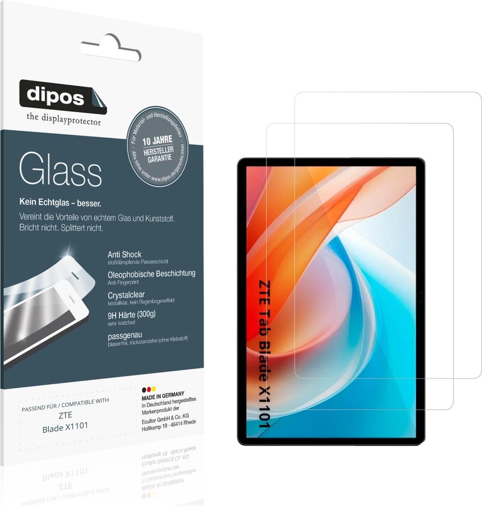 2x Schutzfolie für ZTE Blade X1101 - Anti-Shock 9H Folie dipos Glass Kunststoffglas