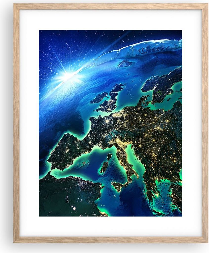 Gerahmtes Poster - Rahmen in heller Eiche - Nacht raum welt ansicht - 40x50 cm - Wand Bild - Wanddeko - Wandbilder - Wandposter - Bilderrahmen - Bi...