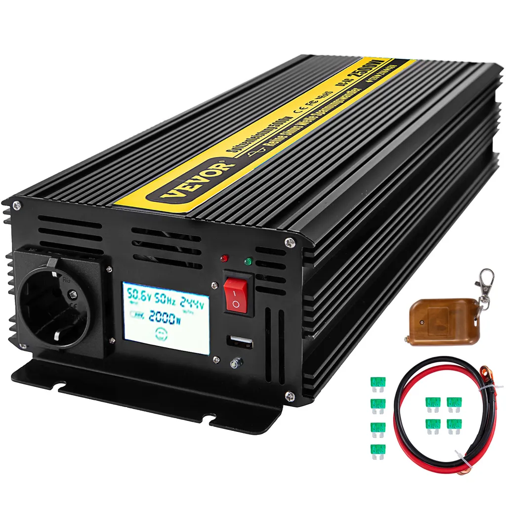 Onduleur Voiture 2500W Pur Sinus avec Écran LCD et Multi-Protections 12V