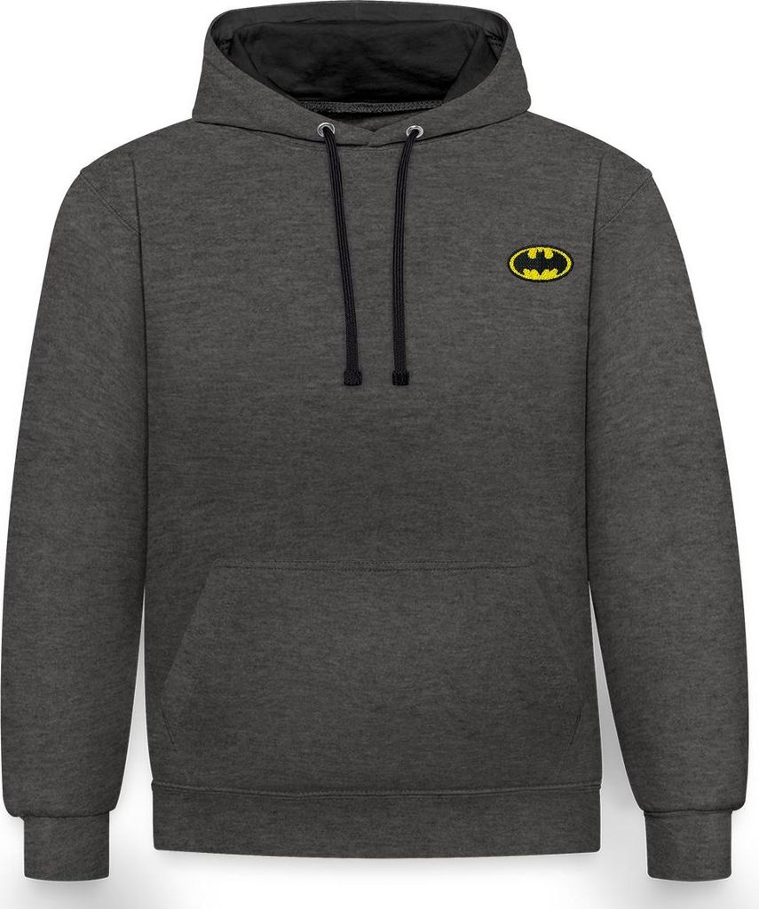 Spreadshirt DC Comics Batman Original Logo Stick Uni Kontrast Hoodie, M, Anthrazit/Schwarz