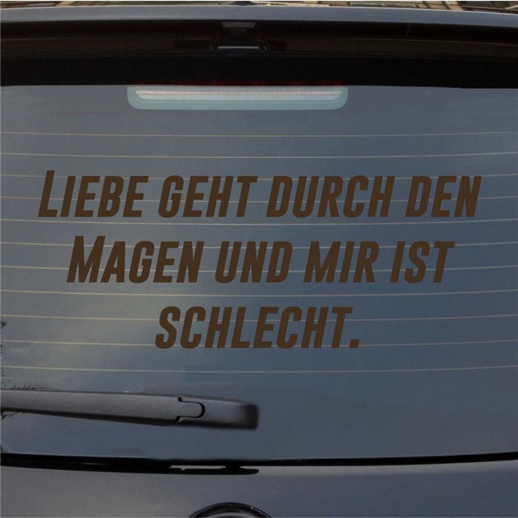 Heckscheibenaufkleber Liebe geht durch den Magen und mir ist schleicht 55x22 cm Braun Auto Aufkleber Sticker