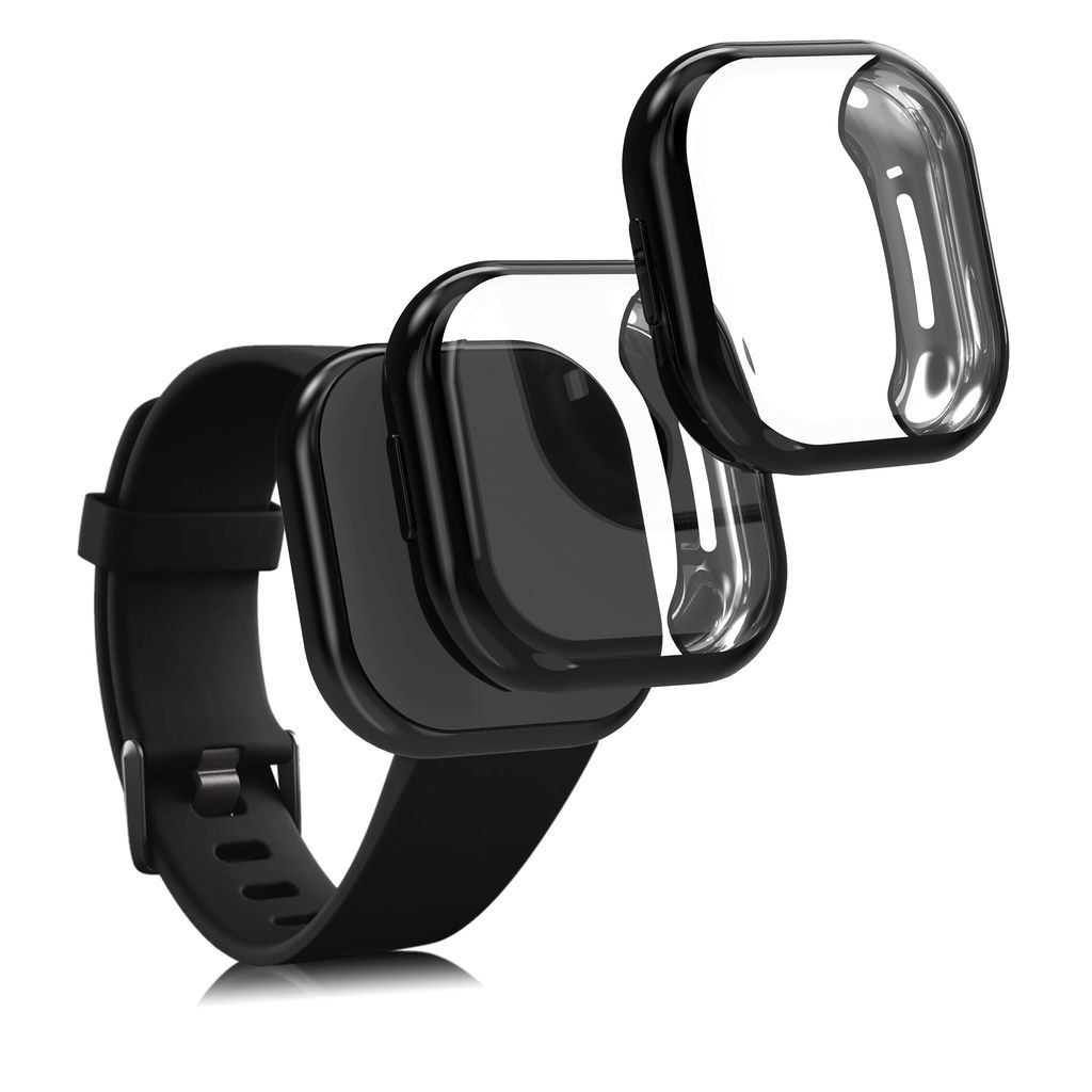 kwmobile 2x Schutzhülle kompatibel mit Fitbit Versa 3 / Sense Hülle - Fullbody Cover Set aus Silikon - Schwarz Schwarz