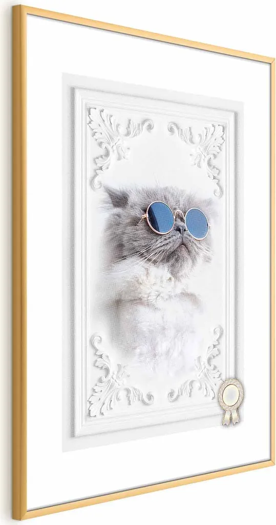 Poster Gatto con Occhiali 40x60 cm - Cornice Dorata Elegante - Arredo Casa
