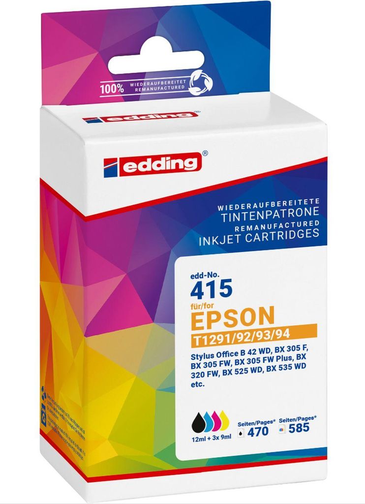 Edding EDD-415 Tintenpatronen Multipack, schwarz, cyan, Produktbild 