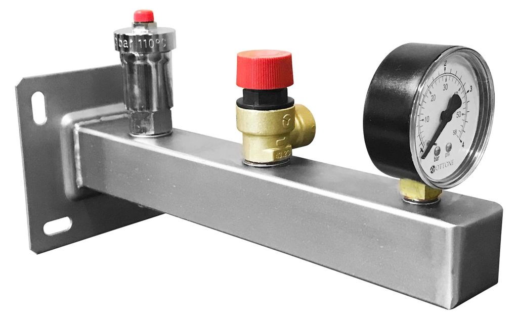 SUNEX Sicherheitsgruppe für Trinkwasserinstallationen aus Edelstahl, Sicherheitsventil 3 bar, Installations-Set für Warmwasserspeicher & Boiler