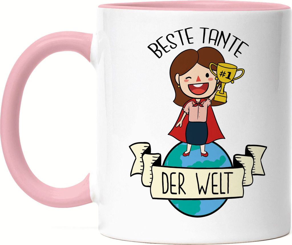 Beste Tante der Welt Pokal Tasse Rosa Lustig Geschenkidee Geschwister Geburtstag Nichte Neffe